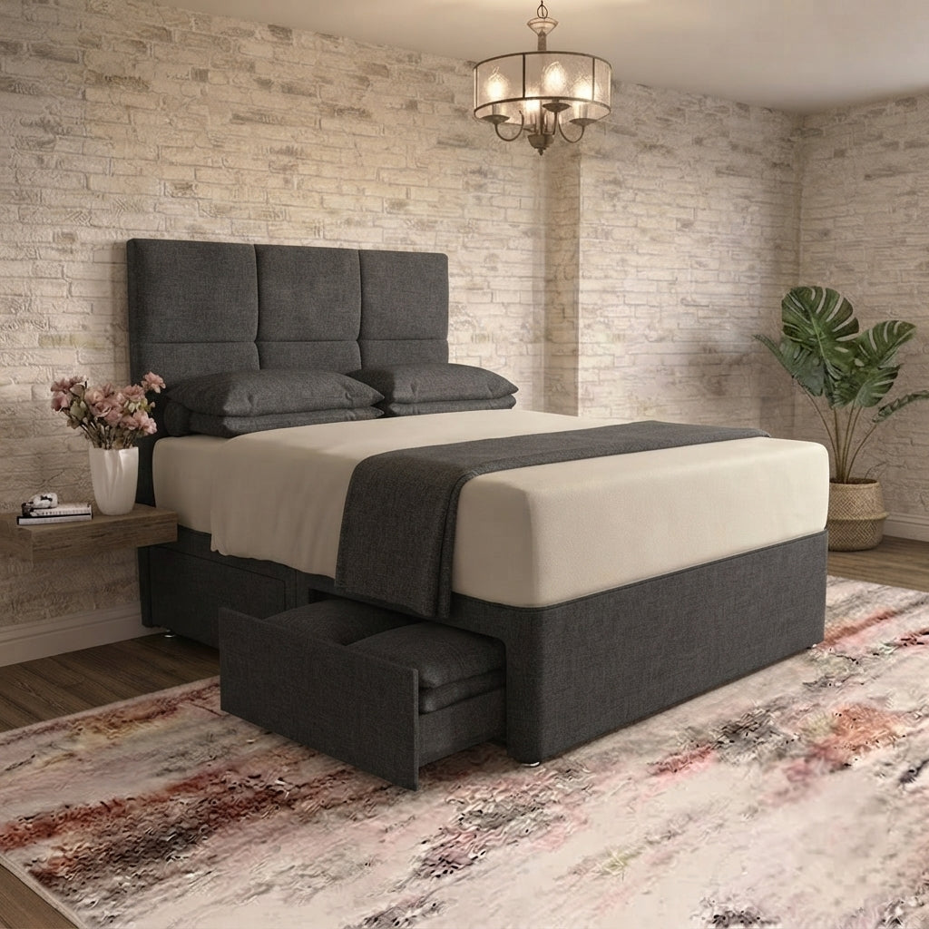 Delta Divan Bed - Charcoal Plush Velvet