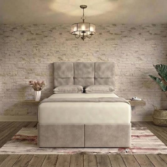 Delta Divan Bed - Light Grey Plush Velvet