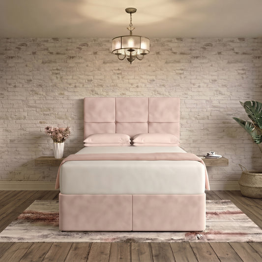 Delta Divan Bed - Soft Pink Plush Velvet