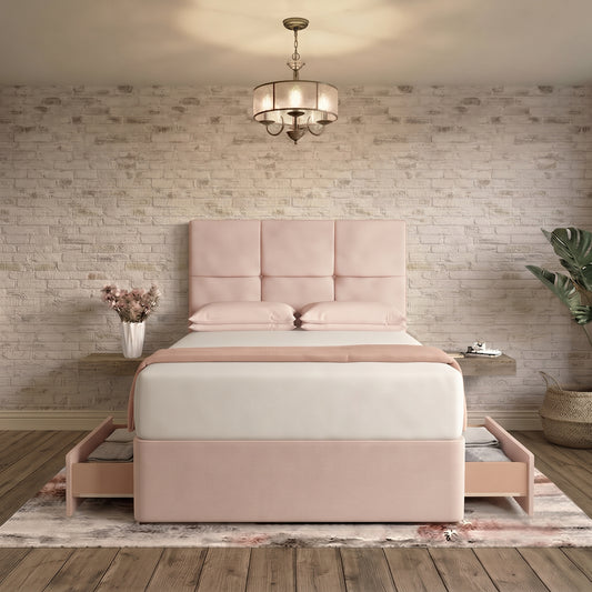 Delta Divan Bed - Soft Pink Plush Velvet