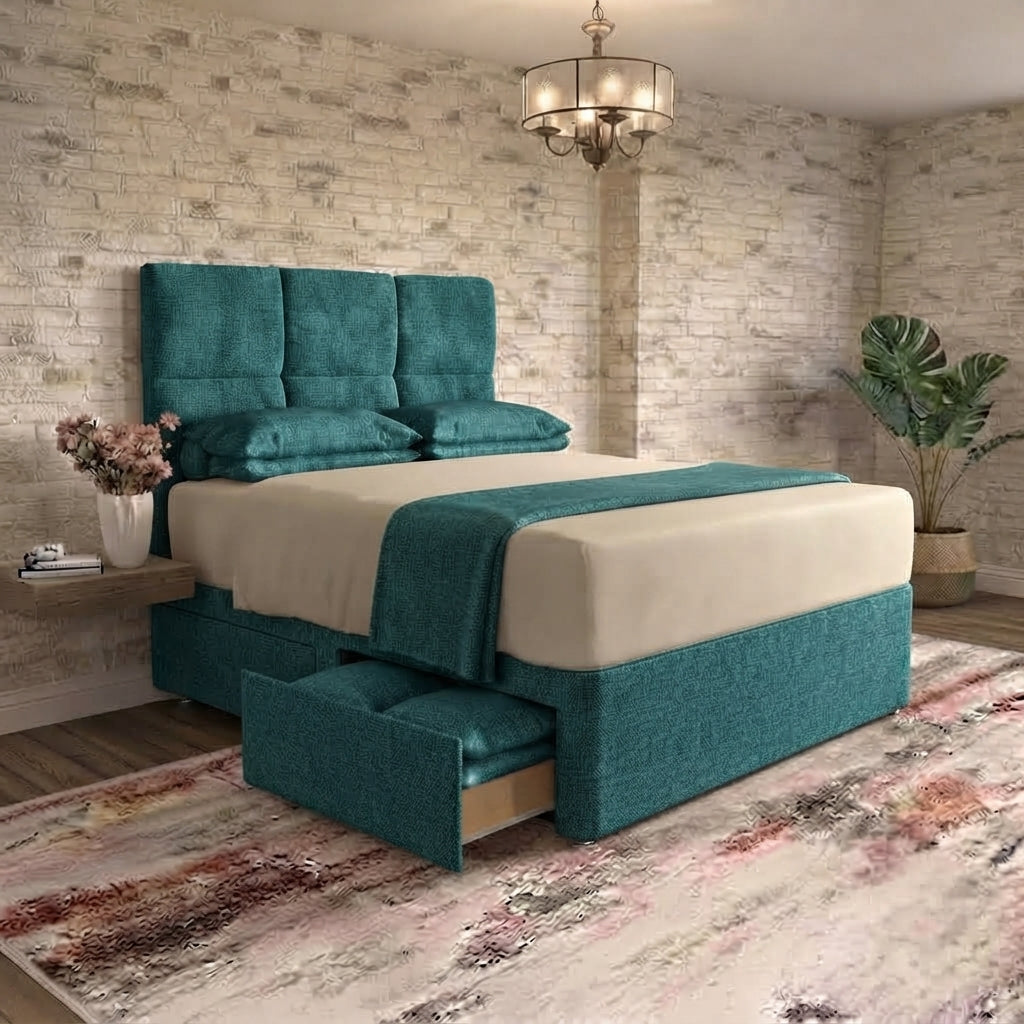 Delta Divan Bed - Teal Linen