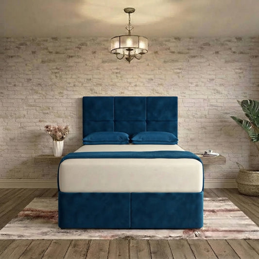 Delta Divan Bed - Blue Plush Velvet