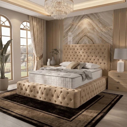Diplomat Upholstered Ottoman Bed - Beige Plush Velvet