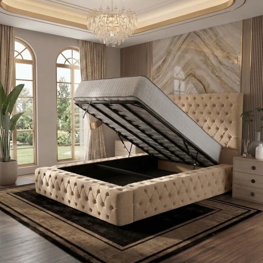 Diplomat Upholstered Ottoman Bed - Beige Plush Velvet