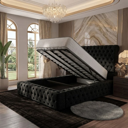 Diplomat Upholstered Ottoman Bed - Black Chenille