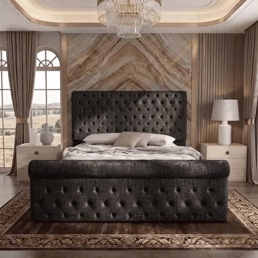 Diplomat Upholstered Ottoman Bed - Black Chenille