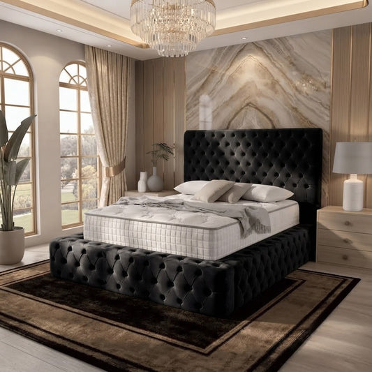 Diplomat Upholstered Ottoman Bed - Black Plush Velvet