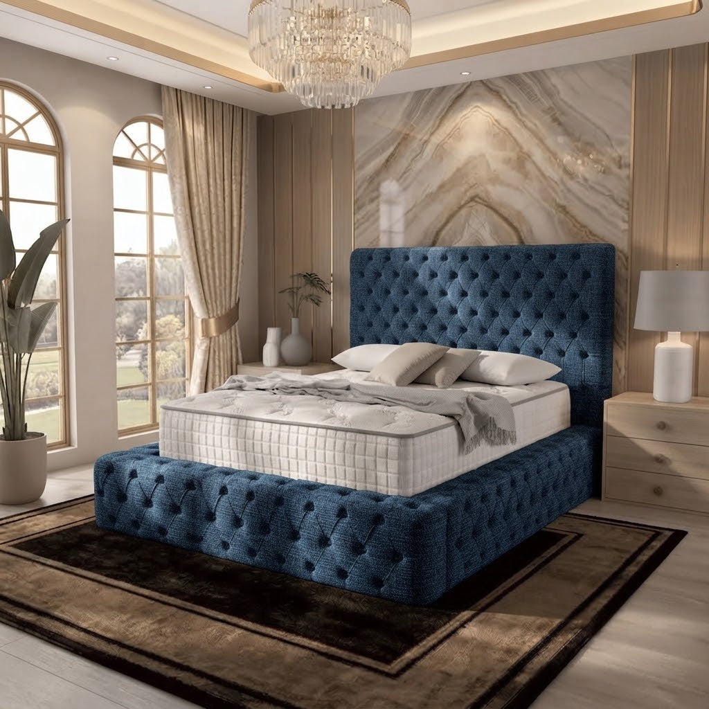 Diplomat Upholstered Ottoman Bed - Blue Chenille