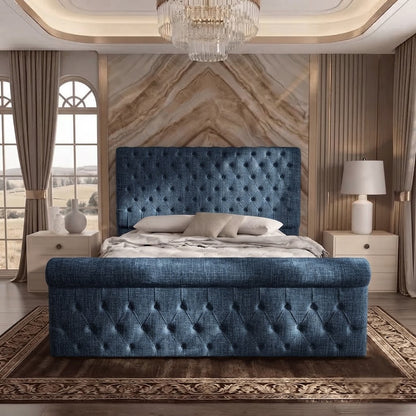 Diplomat Upholstered Ottoman Bed - Blue Chenille