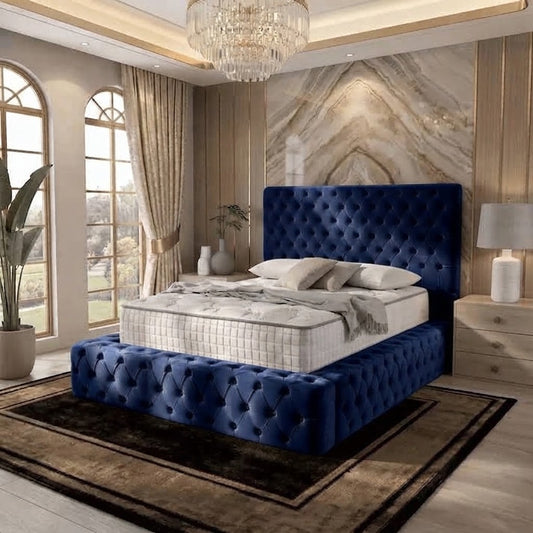 Diplomat Upholstered Ottoman Bed - Blue Plush Velvet