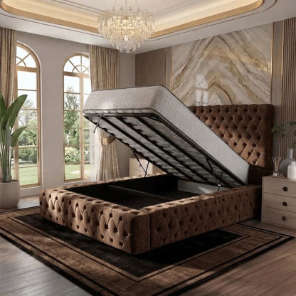 Diplomat Upholstered Ottoman Bed - Brown Chenille