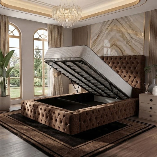 Diplomat Upholstered Ottoman Bed - Brown Chenille