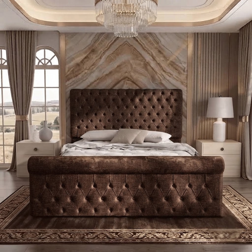 Diplomat Upholstered Ottoman Bed - Brown Chenille