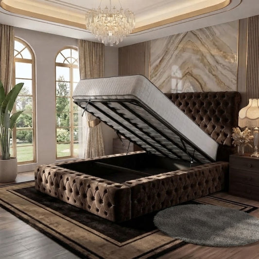 Diplomat Upholstered Ottoman Bed - Brown Naples