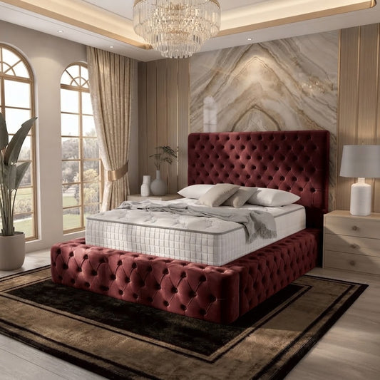 Diplomat Upholstered Ottoman Bed - Burgundy Plush Velvet