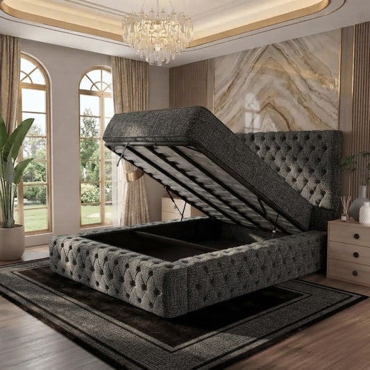 Diplomat Upholstered Ottoman Bed - Charcoal Chenille