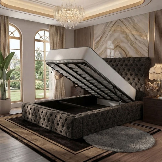 Diplomat Upholstered Ottoman Bed - Charcoal Linen
