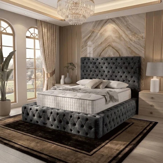 Diplomat Upholstered Ottoman Bed - Charcoal Plush Velvet