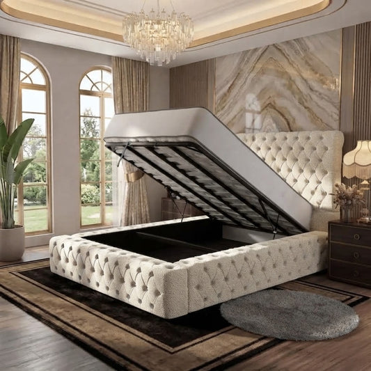 Diplomat Upholstered Ottoman Bed - Cream Naples