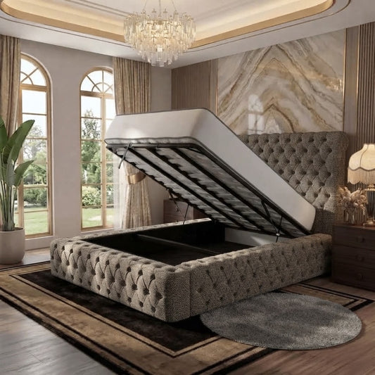 Diplomat Upholstered Ottoman Bed - Graphite Linen