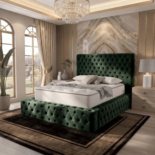 Diplomat Upholstered Ottoman Bed - Green Plush Velvet