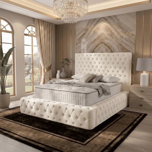 Diplomat Upholstered Ottoman Bed - Ivory Plush Velvet