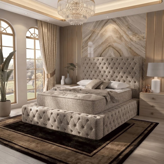 Diplomat Upholstered Ottoman Bed - Latte Wool