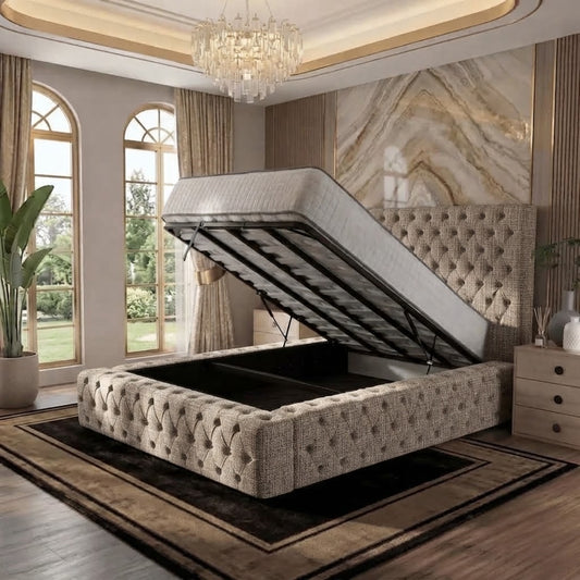 Diplomat Upholstered Ottoman Bed - Latte Wool