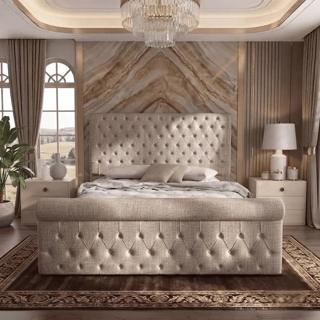 Diplomat Upholstered Ottoman Bed - Latte Wool
