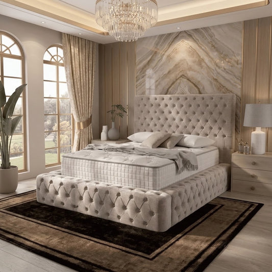 Diplomat Upholstered Ottoman Bed - Light Grey Plush Velvet