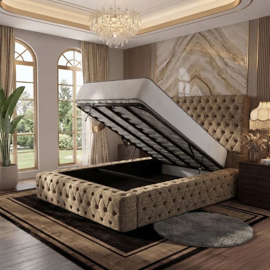 Diplomat Upholstered Ottoman Bed - Putty Linen