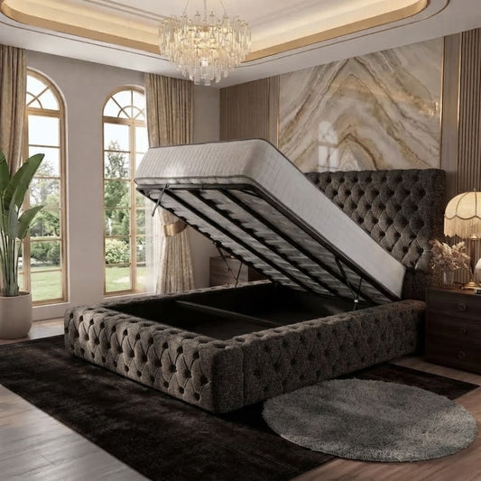 Diplomat Upholstered Ottoman Bed - Silver Naples