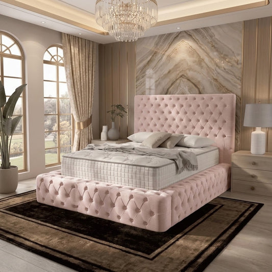 Diplomat Upholstered Ottoman Bed - Soft Pink Plush Velvet