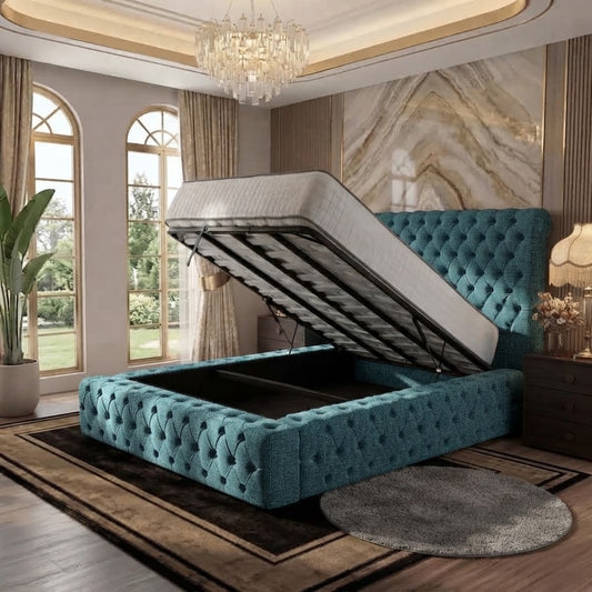 Diplomat Upholstered Ottoman Bed - Teal Linen