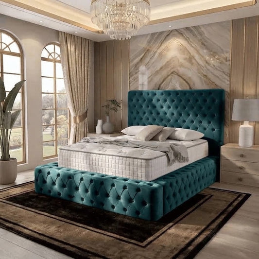 Diplomat Upholstered Ottoman Bed - Teal Plush Velvet
