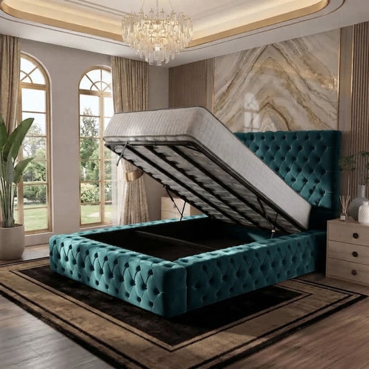 Diplomat Upholstered Ottoman Bed - Teal Plush Velvet