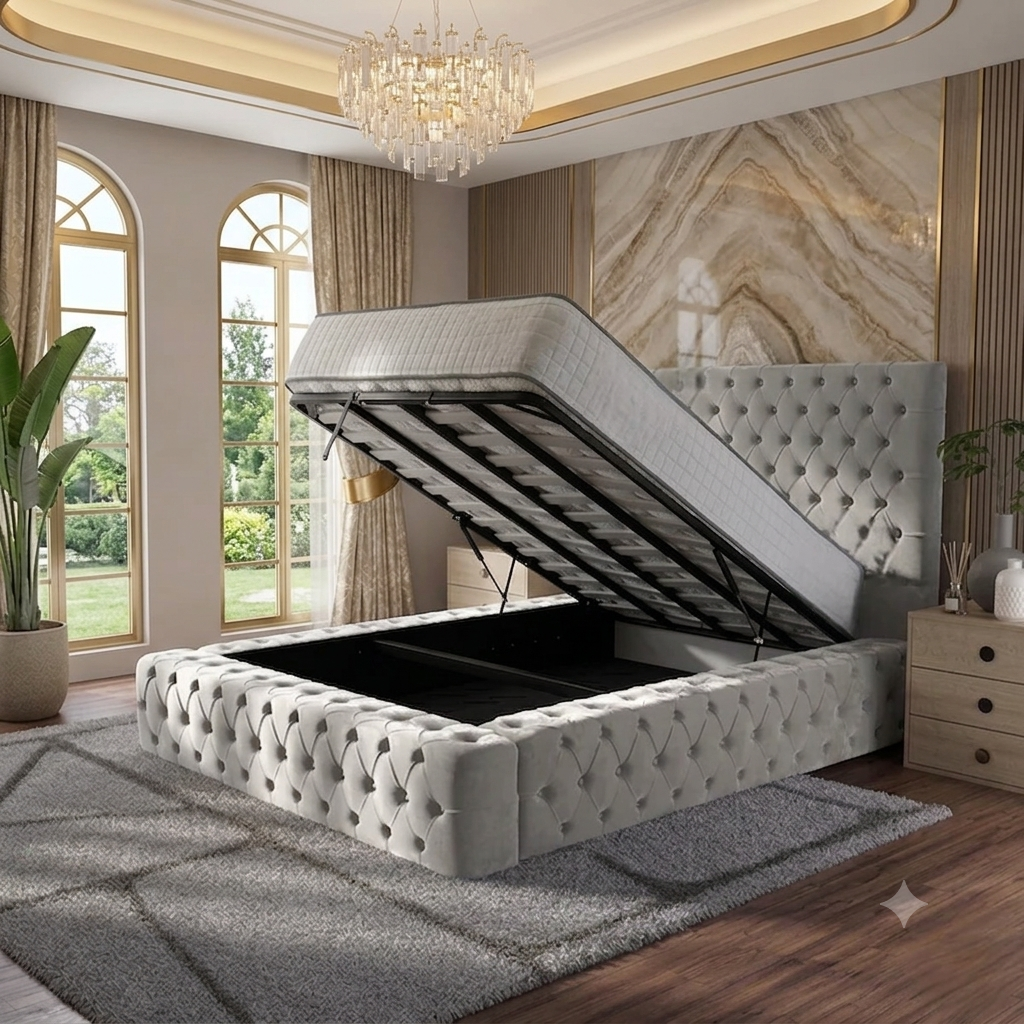 Diplomat Upholstered Ottoman Bed - Tumeric Plush Velvet