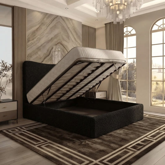Haven Upholstered Ottoman Bed - Black Plush Velvet