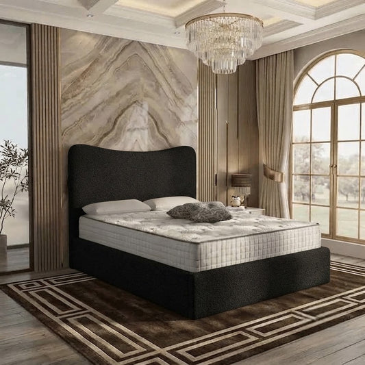 Haven Upholstered Ottoman Bed - Black Plush Velvet