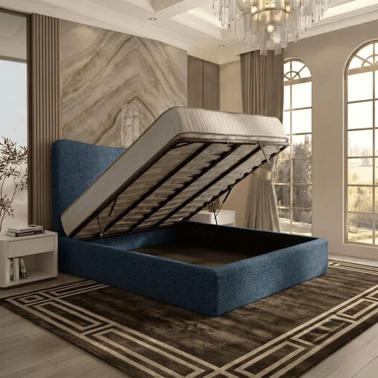 Haven Upholstered Ottoman Bed - Blue Chenille