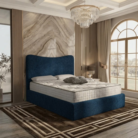 Haven Upholstered Ottoman Bed - Blue Plush Velvet