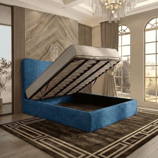 Haven Upholstered Ottoman Bed - Blue Naples