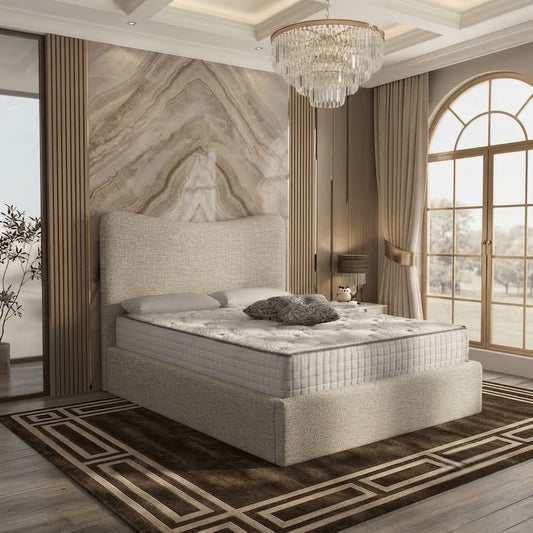 Haven Upholstered Ottoman Bed - Beige Plush Velvet