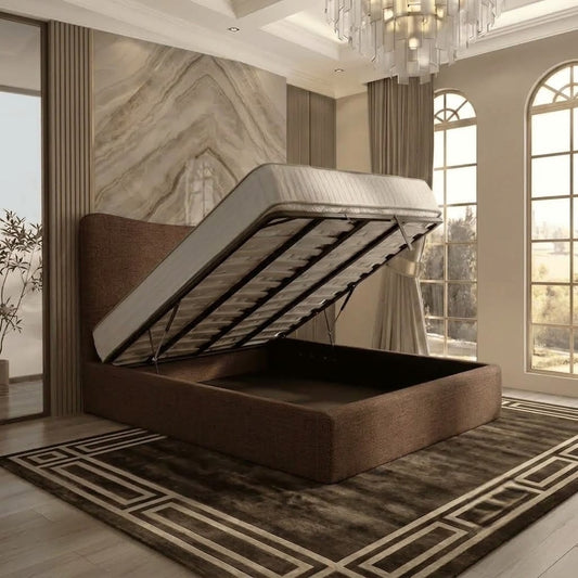 Haven Upholstered Ottoman Bed - Brown Chenille