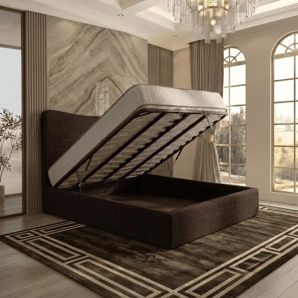 Haven Upholstered Ottoman Bed - Brown Naples
