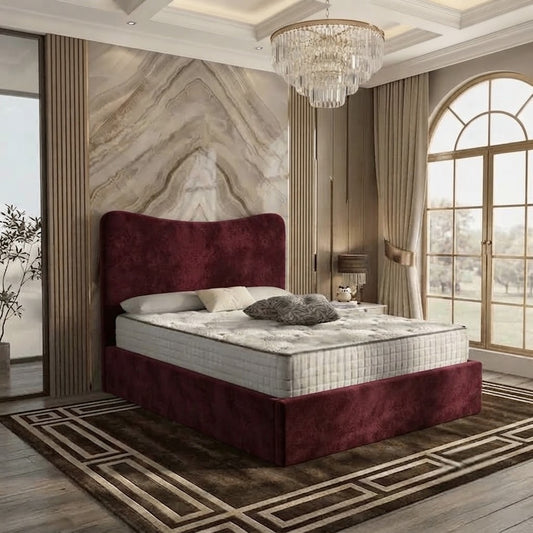 Haven Upholstered Ottoman Bed - Burgundy Plush Velvet