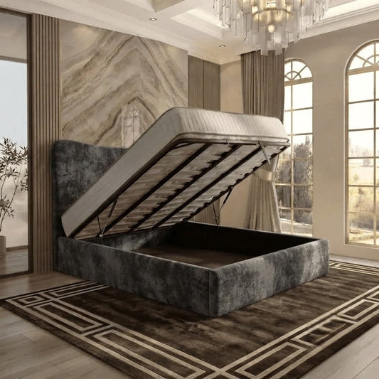 Haven Upholstered Ottoman Bed - Charcoal Plush Velvet