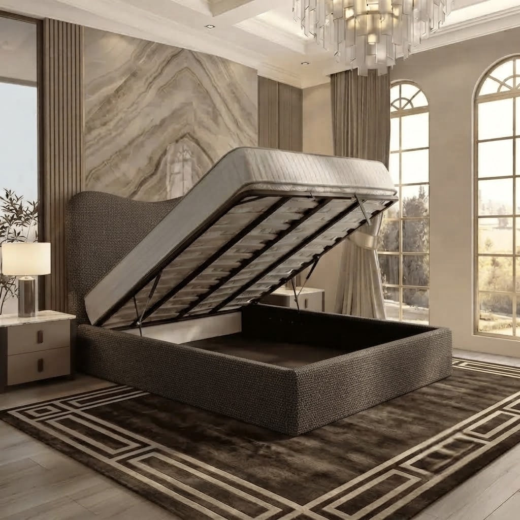 Haven Upholstered Ottoman Bed - Charcoal Linen