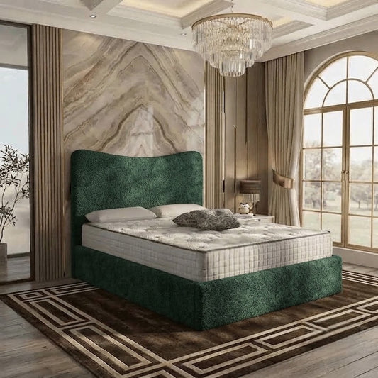 Haven Upholstered Ottoman Bed - Green Plush Velvet