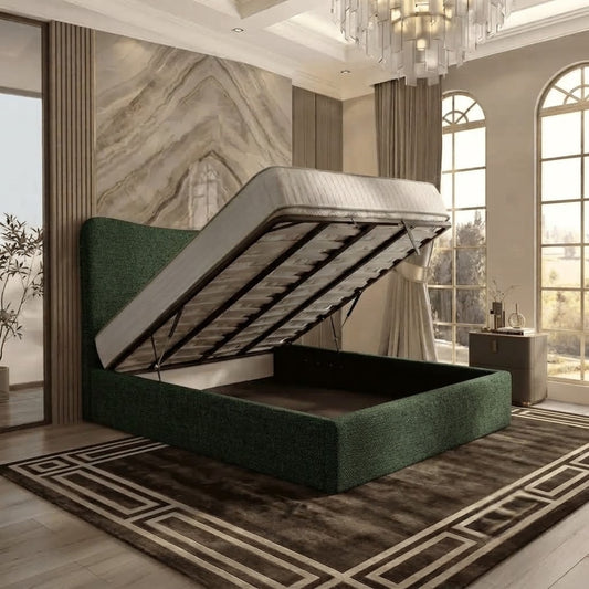 Haven Upholstered Ottoman Bed - Green Plush Velvet